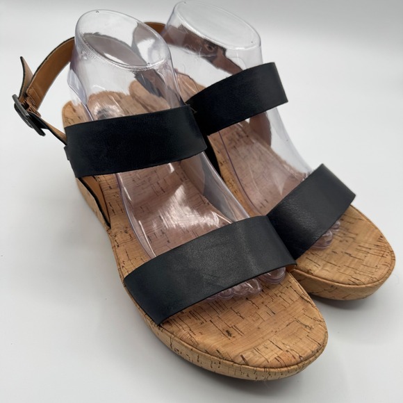 Korks by Kork-Ease Shoes - Korks by Kork-Ease Black Leather Cork Wedge Platform Sandals Size 11